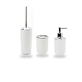 Set 3 pezzi di accessori da bagno in plastica bianco con dispenser sapone + porta spazzolini + porta scopino WC