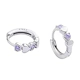 Doppio Cuore d'Amore Cubic Zirconia Piccoli Orecchini a Cerchio Per Donne Ragazze Adolescenti Argento Sterling Piccoli Carini Hoops Cartilagine Ipoallergenico Orecchie Sensibili Birthstone Ametista