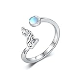 DAYLINLOVE Anelli lupi in argento Sterling S925 regolabile pietra di luna anello aperto lupi ulululanti pollici anelli gioielli animali regali per donne ragazze lupi amanti, Nessuna pietra preziosa
