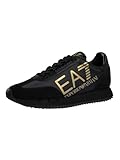 EA7 Uomo Scarpe da Ginnastica con Logo Grande, Black/Gold, 44 EU