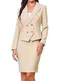 Allegra K Completo da Donna in 2 Pezzi Completo da Ufficio Formale con Gonna e Risvolto a Punta a Maniche Lunghe Cachi S