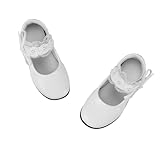 TRIWORIAE-Scarpe Mary Jane Eleganti per Ragazze Scarpe Ballerine Basse con Fiocco Pizzo Bianche e Nere per Matrimonio, Festa, attività, Scuola Bianco 30
