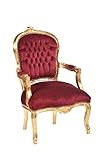 Way Home Store | Poltrona Barocco Luigi XVI Oro Foglia e Velluto Rosso – Stile Francese Elegante per Casa o Attività – Seduta Imbottita in Legno Laccato – Dimensioni 63x65x94 cm