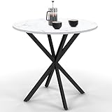 IDMarket - Tavolo da pranzo rotondo Alix 4 Persone Piede ragno Nero Piano Effetto marmo Bianco Alaska 80 cm