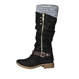 Generisch Stivali alti al ginocchio, da donna, eleganti, larghi, in similpelle, per l'uso quotidiano, leggeri, comode scarpe da donna, Nero , 40 EU