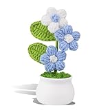 Kotkiddy Fiori all'Uncinetto Vaso di Fiori, Fiori Colorati Sfumati, Fiori Artificiali per Decorazione Floreale, Regalo per San Valentino. (Bianco Blu)