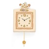 THUN - Orologio da Parete a Pendolo Decorato con Fiori e Uccellini - Decorato a Mano - Linea Country - Ceramica - 20 x 27,5 cm