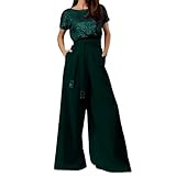 Generico Tute Eleganti Donna Curvy 2 Pezzi Completi di Pantaloni Con Tasche Formale Playsuit Moda Set Completo Maniche Corte e Lavoro Tailleur Casual Tinta Unita Completi Chic Matrimonio