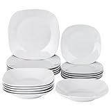 Baroni Home Servizio di Piatti da 18 pezzi in Porcellana, Servito da Tavolo Colorato per 6 Persone, Piatto Fondo, Piano, da Frutta o Dolce, Bianco Squadrato