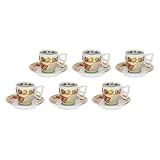 THUN - Set di 6 Tazzine da caffè - Linea Grace, Home Is Where Your Family Is - Cucina, caffè al Volo - Porcellana - Tazzina Ø 6,5 cm; 5,5 cm h; 110 ml; Piattino Ø 11,5 cm