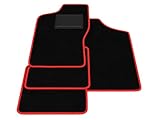 Tappetini compatibili con Fiat Cinquecento 1991-1998, bordo rosso, kit tappetini auto personalizzati, set tappeti in velluto, tappeto auto