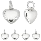 Beebeecraft 925 ciondolo A Forma di Cuore In Ottone Placcato Argento Sterling 3D A Forma di Amore, Ciondolo per Collana, Bracciale, Creazione di Gioielli (10x10x3.5mm)