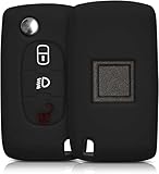 Cover Chiave Auto in Silicone Telecomando 3 Tasti Compatibile con Peugeot 207 307 407 308 607 e Citroen C2 C3 C4 C5 Grand Picasso Berlingo C-Crosser Tasto Luce Fari (Nero)