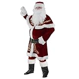 Costume da Babbo Natale per adulti, set da 8 pezzi, vestito da Babbo Natale in velluto da uomo, per Natale, feste, cosplay, 3XL