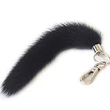 Fosrion Portachiavi in Vera Coda di Visone Naturale – Pelliccia Non Tinta, 15 cm, Ciondolo da Borsa o Chiavi, 3 Colori Naturali (Nero naturale)