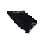 Amazon Essentials Slip Brasiliana in Pizzo Gallone Elasticizzato Donna, Pacco da 6, Nero, 40