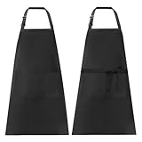 Xpieoyrm 2 Pezzi Cuoco Grembiule, Tracolla regolabile grembiuli da cucina con Tasche, Nero Grembiule Impermeabile, Lavoro Grembiule per Barbecue Ristorante Bar, per Cucinare, Giardinaggio, Pittura