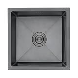 Ibergrif M84040B Lavello Cucina in Acciaio Inox 40x40 cm, Installazione a Sopratop o Filotop con Sifone Antiodore e Kit Scarico Completo, Nero