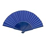 MAPIMANIA - Ventaglio Blu in Legno Laccato a Mano bifaccialee e Tessuto, Ventaglio Donna Pieghevole, Ventagli Matrimonio, Ventaglio Giapponese Elegante da Cerimonia Resistente