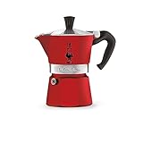Bialetti Caffettiera Moka Express Color, 1 Tazza, Manico anti scottatura, Non adatta a induzione, 1 Tazza (60 ml), Alluminio, Rosso