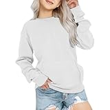 Generico Felpa Ragazza Senza Cappuccio Leggero Casuale Felpe con Tasche Bambine E Ragazze Comoda Morbido Giacca Girocollo Inverno Bambina Maniche Lunghe Hoodie Tinta Unita Sportivo Ragazza Sweatshirt
