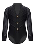 Zaldita Body da Danza Standard Latino Americano Bambino Camicia Elegante Manica Lunga in Chiffon Bodysuit Danza Classica Vestito da Ballo Valzer Pattinaggio Dancewear A Nero 15-16 anni