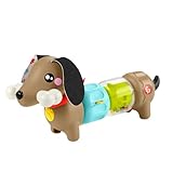 Fisher-Price Pets - Bassotto Gira e Gioca, cucciolo per il gioco sensoriale con sonaglino e coda girevole clac clac, orecchie e lingua morbide, giocattolo per bambini, 6+ mesi, HTW91