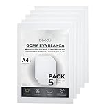 BIBODU Gomma EVA 5mm Colore Bianco - Confezione 5 fogli | Formato A4 210x297 mm - Densità 80 kg/m3 | Gommapiuma per Artigianato, Cosplay, Halloween | Adatto per bambini e bambine (5MM, Bianco)