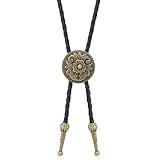 Cravatta di cuoio nera per uomo e donna, cravatta nera, bolo tie, stile nativo americano, colore dorato antico