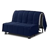 EVERGREENWEB Copridivano per Divano Letto Piazza e Mezza 2 Posti largo 120 cm senza Braccioli, Rivestimento Letto Estraibile Pieghevole Sfoderabile con Zip, Fodera in Tessuto Blu Trapuntato Lavabile