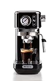 Ariete Espresso Slim Metal 1381, Macchina da Caffè con Manometro, Compatibile con Caffè in Polvere e Cialde ESE, 15 Bar Massime, Filtro 1 o 2 Tazze, Lancia per Cappuccino, 1300W, Nero