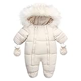 YCBMINGCAN Tuta invernale per neonati con doppia cerniera, tuta da neve imbottita con guanti e piedi rimovibili, tutina unisex per ragazzi e ragazze, #3-beige, 0-6 Monate