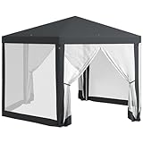 Outsunny Gazebo 4x4 m da Giardino Esagonale con Pareti in Rete, 2 Porte e Gambe Regolabili, Gazebo in Metallo e Poliestere con Picchetti e Funi, Grigio