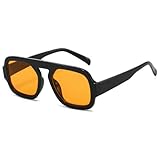 YAMEIZE Retro Occhiali da Sole Pilota Quadrati Donna - Uomo Vintage Anni 70 Classici Occhiali Protezione UV400 (Nero Arancione)