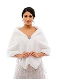 Jovono Donna Pelliccia Faux Scialle Coprispalle Giacca Sciarpa Wrap Cape Perfetto per Matrimonio Partito Spettacolo con spilla libera (Bianco)