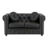 Totò Piccinni Divano Poltrona CHESTER design vintage retrò classico trapuntato piedini in legno (2 Posti, Ecopelle Nero)