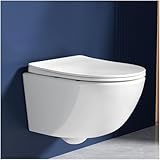Rainsworth WC da parete senza bordi – WC sospeso potente risciacquo con efficiente tecnica di risciacquo, ciotola per WC con abbassamento automatico e sgancio rapido, bianco, 48,5 cm