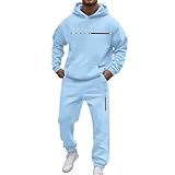 Rrongwn Tuta da jogging da donna e uomo, set da 2 pezzi, con stampa Paris Y2K, felpa con cappuccio e pantaloni da jogging, da uomo, per il tempo libero, Azzurro, XL