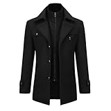 Allthemen Cappotto da Uomo in Lana Trench Slim Fit da Lavoro Corto Business Trench Coat Soft Touch Calda Invernale Coat Nero XL