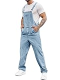 Runcati Salopette da uomo in denim, pantaloni da lavoro, pantaloni estivi streetwear, jeans casual, spalline regolabili, Blu, L