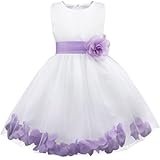 Freebily Vestito da Cerimonia Bambina Lungo Elegante Tulle Petali di Rosa Abito da Principessa Battesimo Abito Damigella Vestito da Sposa Matrimonio Colorati Comunione Lavanda 10 Anni