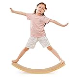 RELAX4LIFE Balance Board in Bambù 90x30 cm, Tavola Curva d’Equilibrio da Gioco e da Fitness, Superficie Ampia Verniciata senza Sbavature, Pedana a Dondolo per Bambini e Adulti, Spessore 1,5 cm