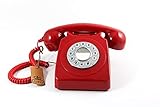 GPO 746 Telefono a Quadrante Push Button, Telefono Fisso Vintage per Casa, Ufficio, Telefoni Retro Con Suoneria a Campanello Originale e Cavo Arricciato, Rosso