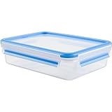 Emsa 508542 Contenitore per alimenti rettangolare con coperchio, 1,2 litri, trasparente / blu, Clip & Chiudi