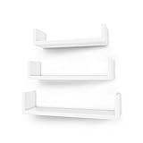 SONGMICS, Set di 3 mensole da parete moderne, mensole sospese in pannello di fibra a media densità con finitura lucida e montaggio invisibile, colore bianco LWS40WT
