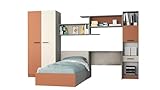 Cameretta Completa per Ragazzi e Ragazze Composta da Letto Contenitore 82x190 Mensola Armadio Scrivania e Colonna Set Completo Cameretta Grigio/Beige/Arancio CBG3 (Solo cameretta)