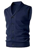 Harbrosrce Gilet da Uomo Collo a Scialle Maglione Classico Maglia Cardigan Senza Maniche Maglieria con Bottone