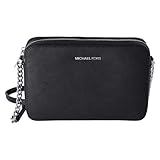 Michael Kors Borsa a tracolla a tracolla in pelle Saffiano Borsa Media Jet Set, Nero, Medium