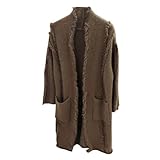Generisch Cardigan lungo da donna in maglia grossa con frange, cappotto aperto in stile bohémien, morbido cardigan per un look casual autunnale, Stil_v02 marrone, Taglia unica
