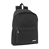 COMIX - Zaino Scuola per Bambini e Ragazzi, con Tasca Frontale e Portaborraccia, Schienale Imbottito e Rinforzato, Spallacci Imbottiti e Regolabili, Chiusura a Zip e Parapioggia, 31x42Hx19,5cm, Nero